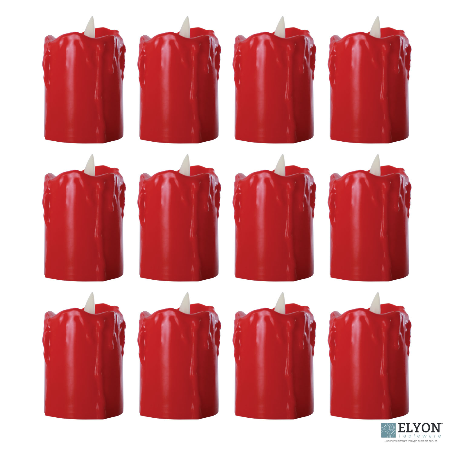 LED Flameless Short Dripping Pillar Flicker Candles, 12 Pack, Red. Elyon Tableware Your Shop