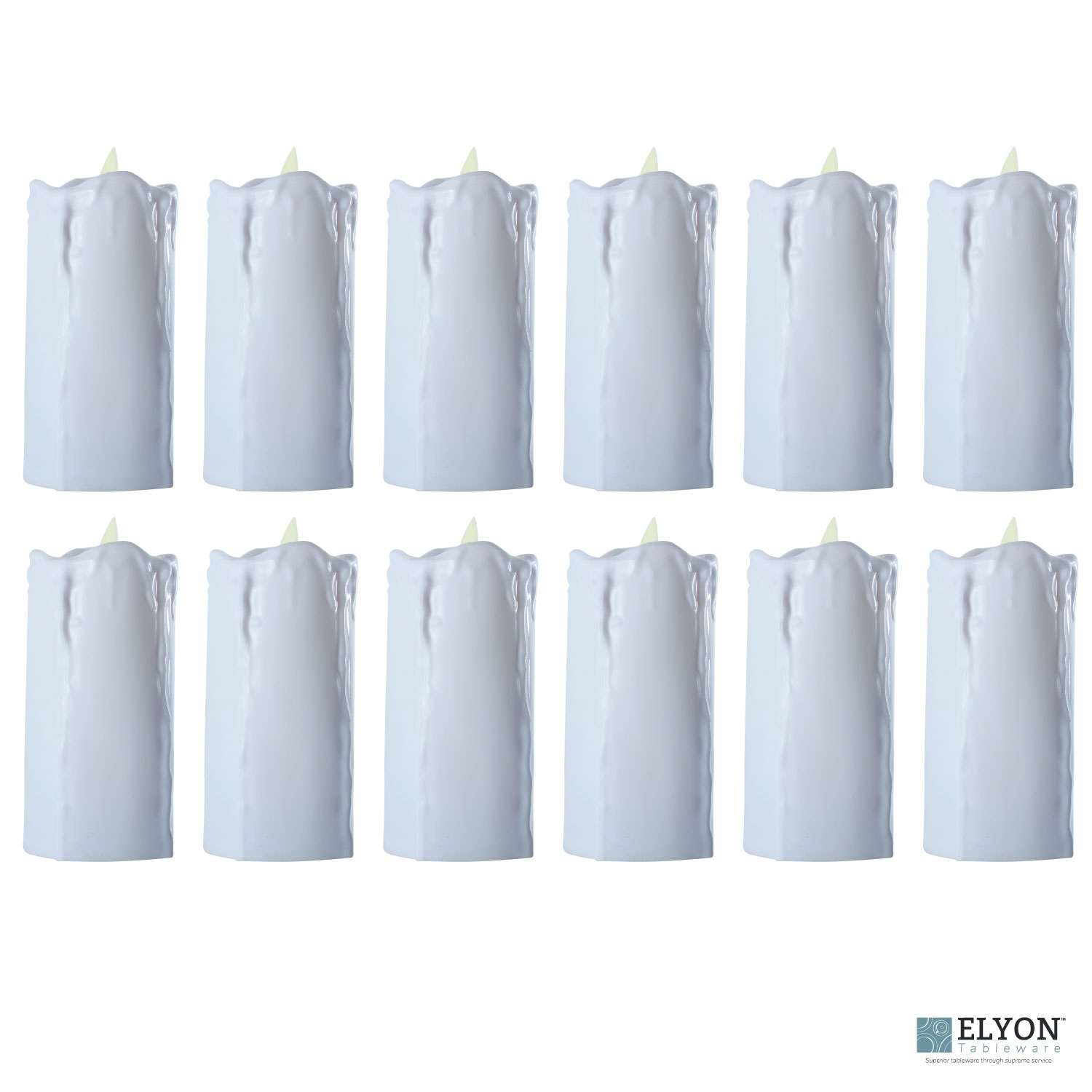 LED Flameless Tall Dripping Pillar Flicker Candles, 12 Pack, White