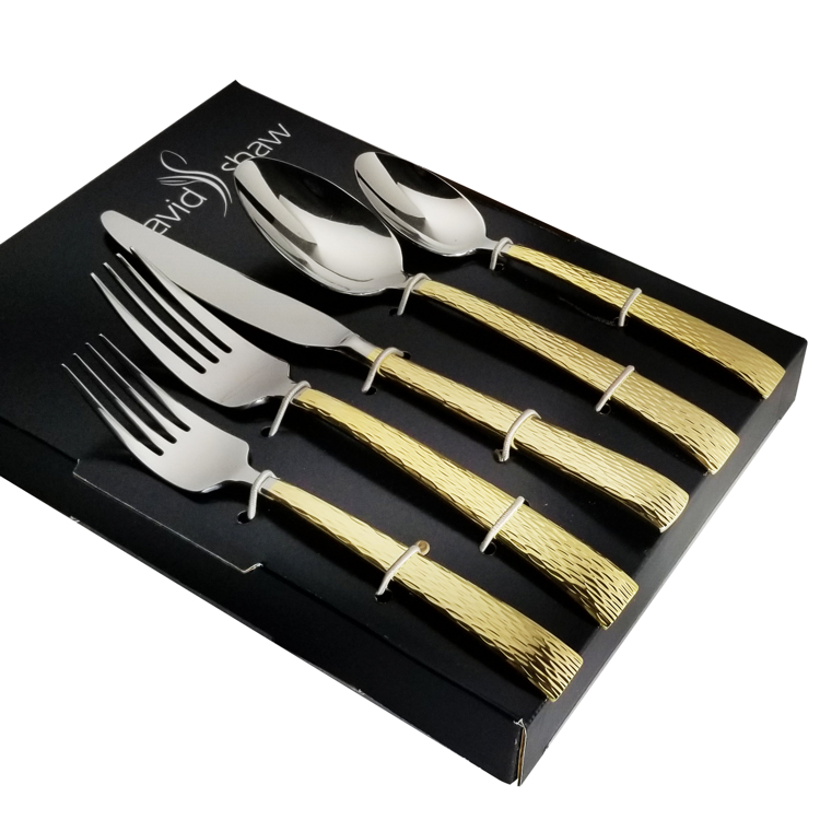 David Shaw 20-Piece Stainless Steel Gold Handle Mali Flatware Set, Service For 4 