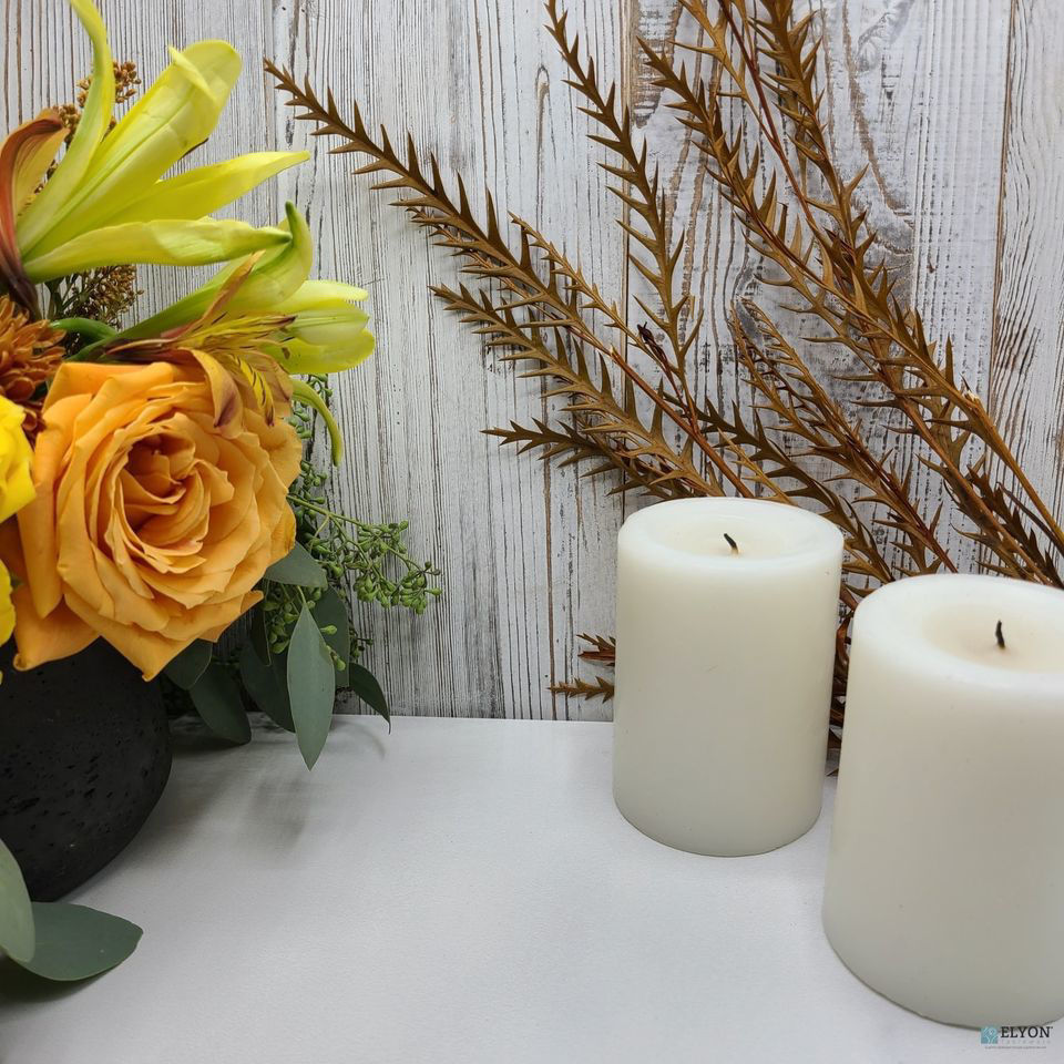 6 White Unscented Wax Pillar Candles, 40 Hours Burn Time. Elyon