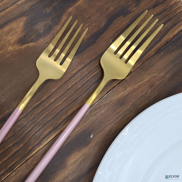 Matte Gold/Pink Flatware Set, Stainless Steel, Pink Thin Handles