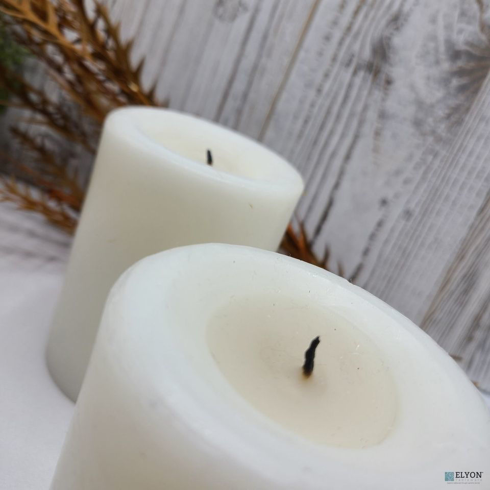 6 White Unscented Wax Pillar Candles, 40 Hours Burn Time. Elyon