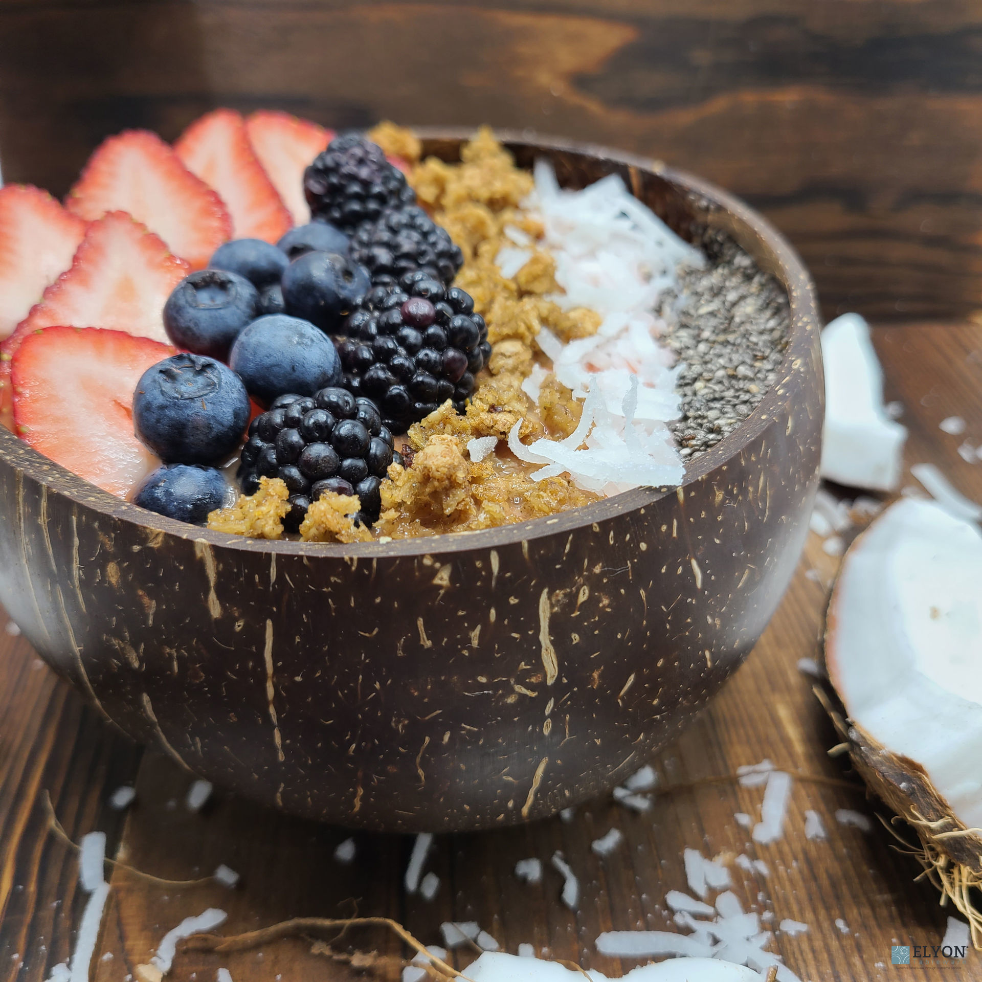 Handcrafted Natural Coconut Bowl, Gift Set of 4 Jumbo Bowls, 4 Wooden
