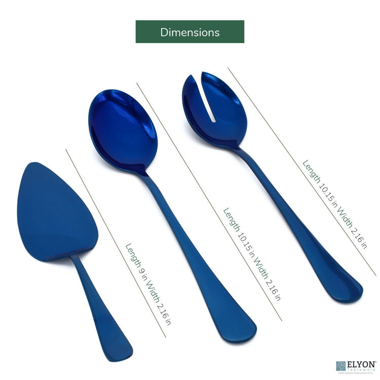 2 Piece Blue Reflective Colored Serving Set with 1 Complimentary Pie Server Stainless Steel - size
