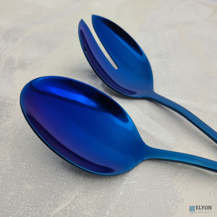 2 Piece Blue Reflective Colored Serving Set with 1 Complimentary Pie Server Stainless Steel - closeup