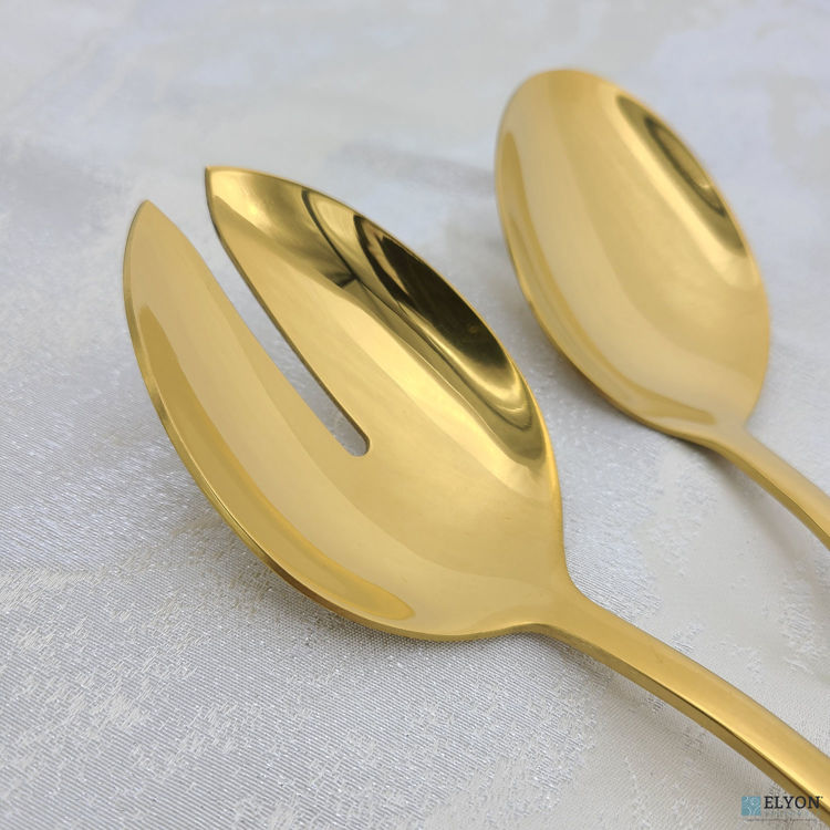 2 Piece Gold Reflective Colored Serving Set with 1 Complimentary Pie Server Stainless Steel	