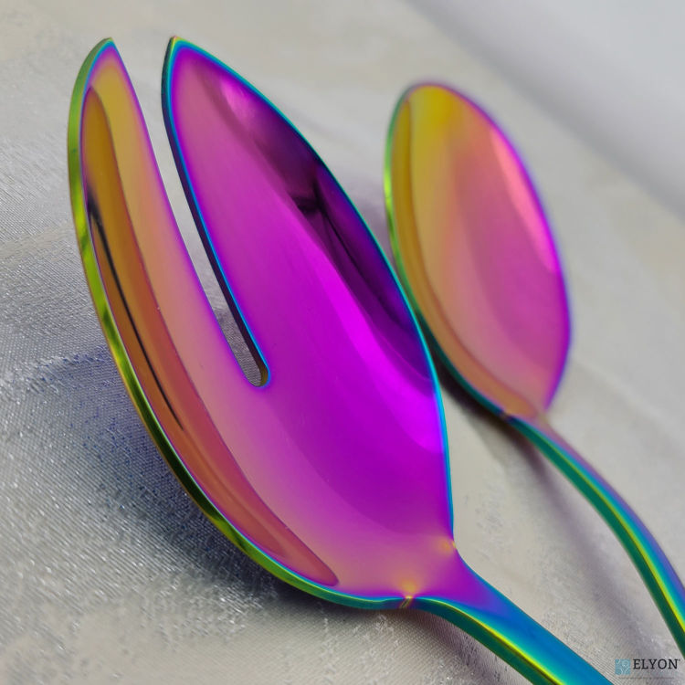 2 Piece Rainbow Reflective Colored Serving Set with 1 Complimentary Pie Server Stainless Steel