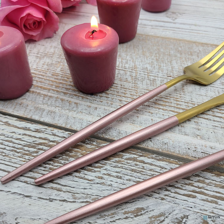 Gold/Pink Flatware Set, Stainless Steel, Pink Thin Handles