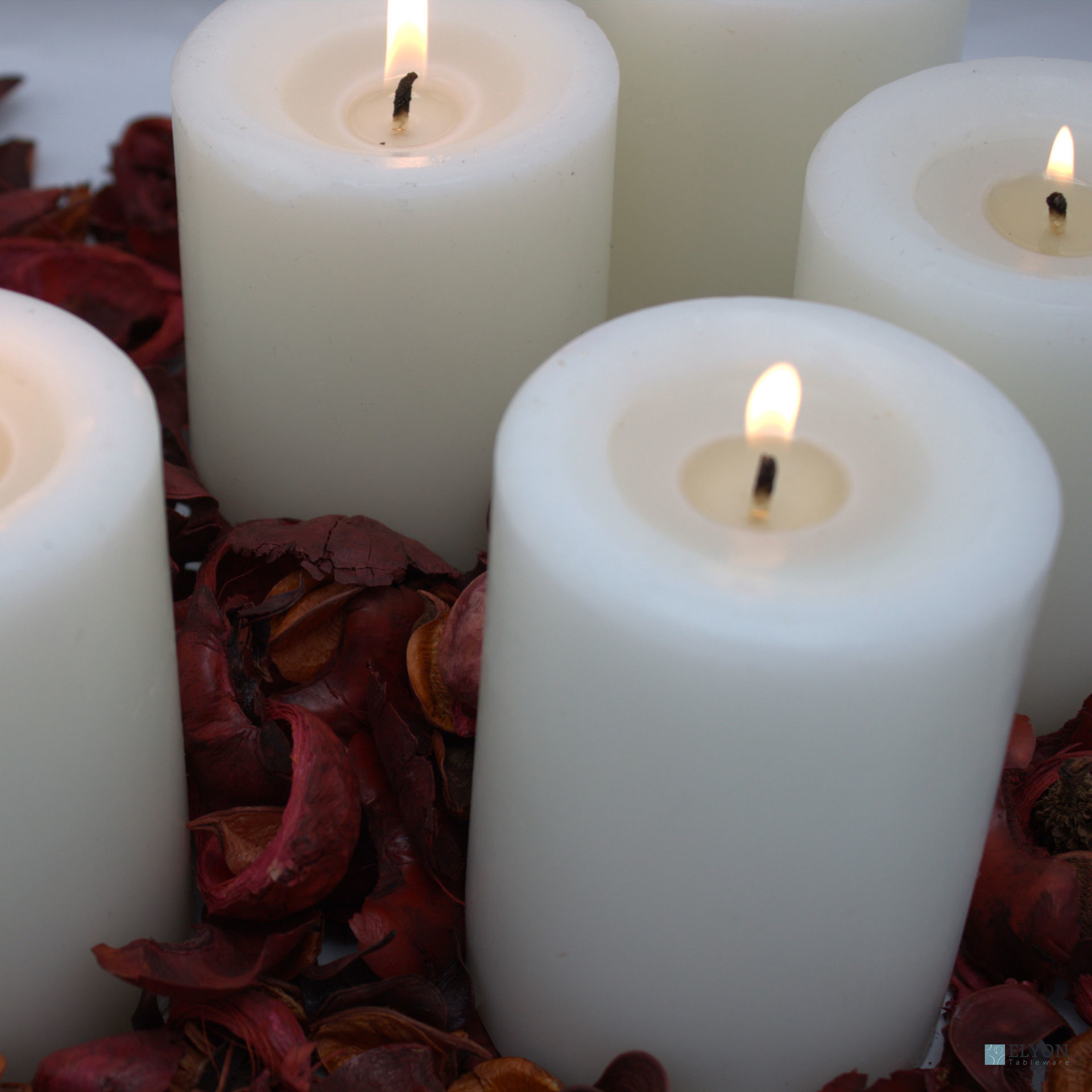 6 White Unscented Wax Pillar Candles, 40 Hours Burn Time. Elyon