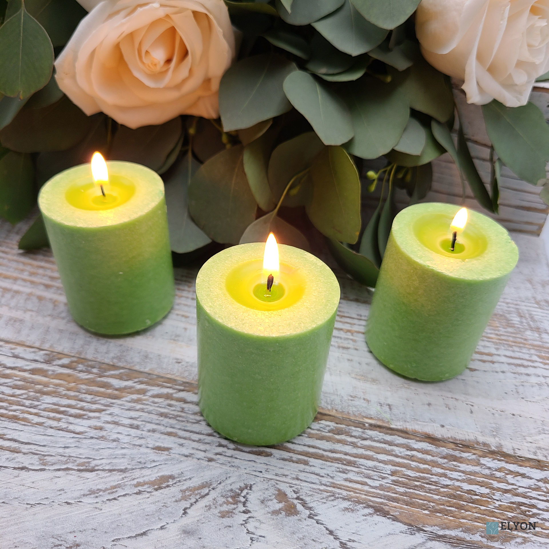 18 Green Colored Unscented Wax Votive Candles in Glass Holder, 24 Hours