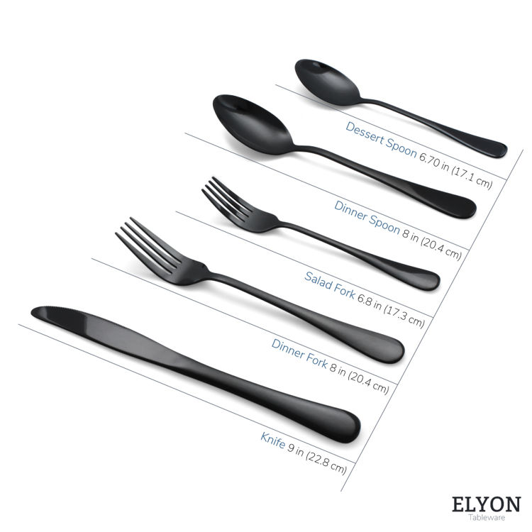 Reflective black flatware - cutlery - stainless steel - size
