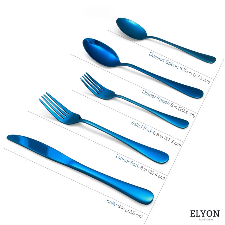 Reflective blue flatware - cutlery - stainless steel - sizes