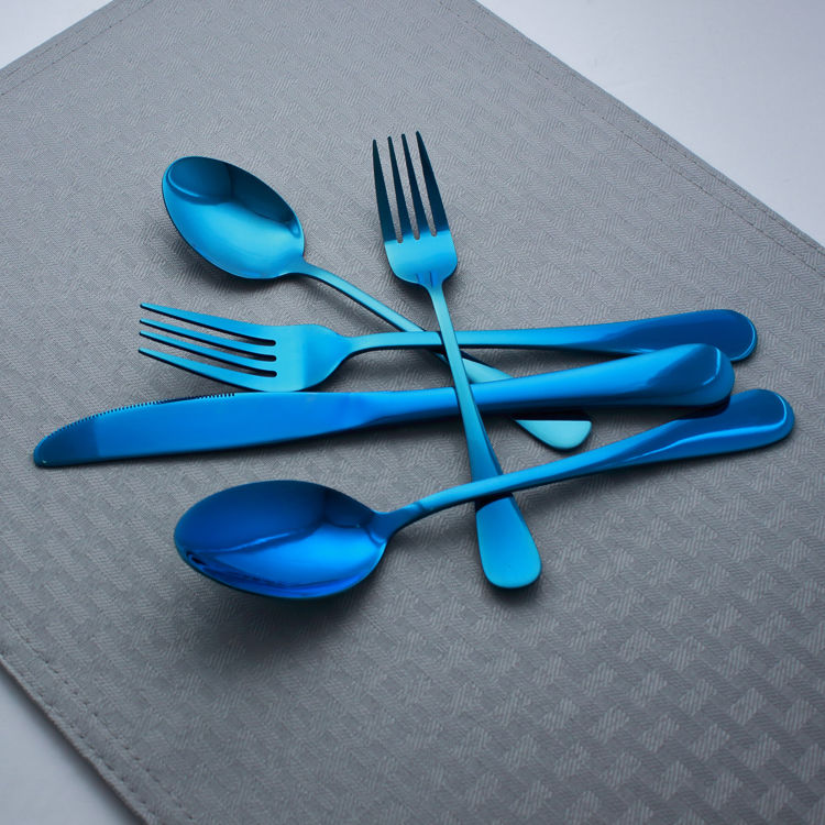 Reflective blue flatware - cutlery - stainless steel - place-mat