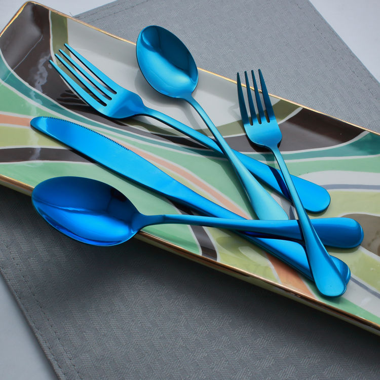 Reflective blue flatware - cutlery - stainless steel - colored tray