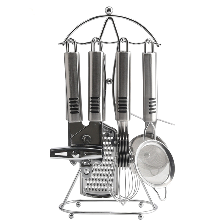 Elyon Tableware, 7 Piece Kitchen Essentials Set with Stand, Stainless Steel