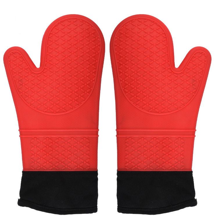 Elyon Tableware, 2 Extra Long Silicone Oven Mitts with Cotton Lining, Red