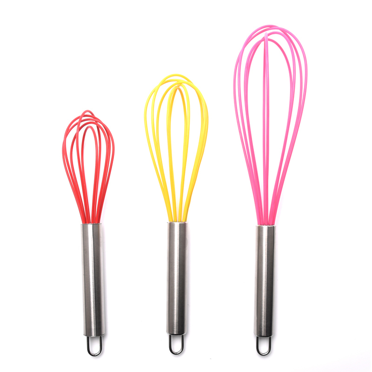 Assorted Colored Balloon Whisks, Stainless Steel and Silicone, 3 Sizes