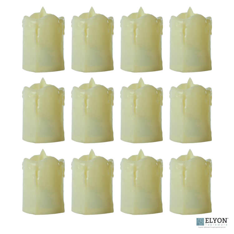 LED Flameless Short Dripping Pillar Flicker Candles, 12 Pack, Ivory - Pack