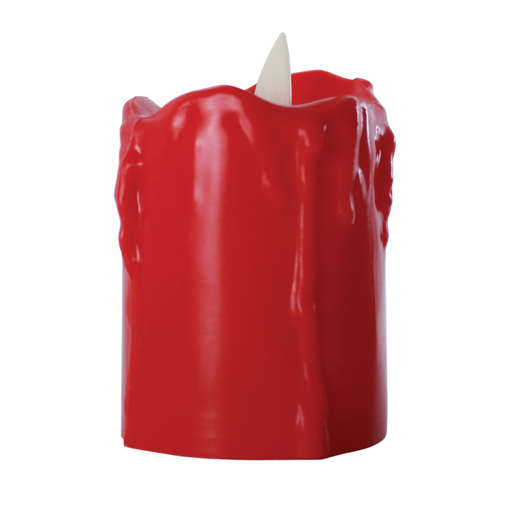 LED Flameless Short Dripping Pillar Flicker Candles, 12 Pack, Red