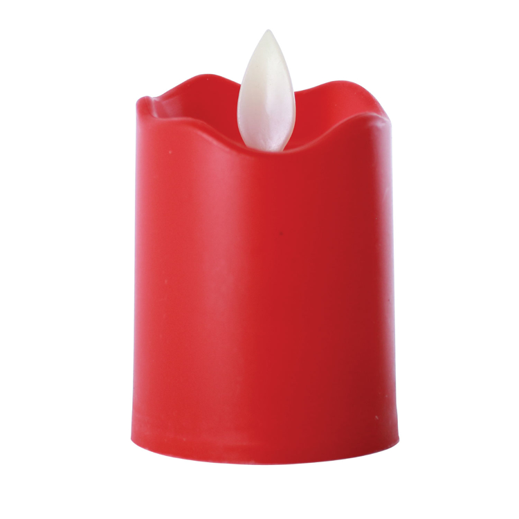 LED Flameless Short Pillar Flicker Candles, 12 Pack, Red
