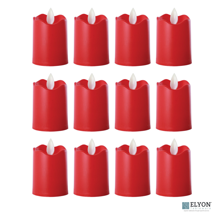LED Flameless Short Pillar Flicker Candles, 12 Pack, Red - pack