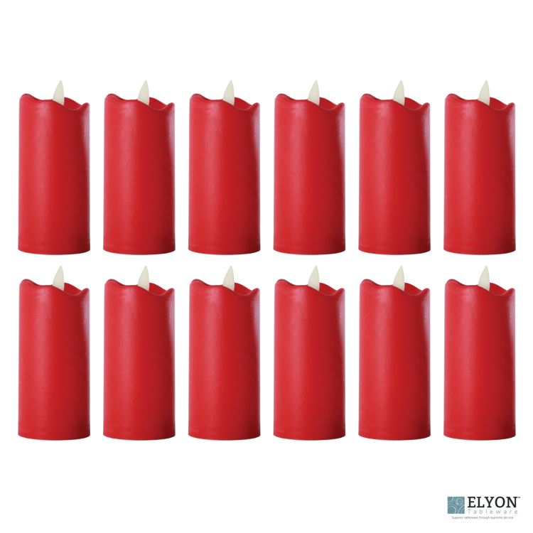 LED Flameless Tall Pillar Flicker Candles, 12 Pack, Red - pack