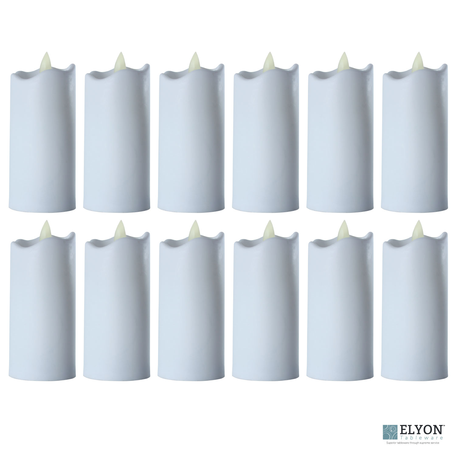 LED Flameless Tall Pillar Flicker Candles, 12 Pack, White. Elyon Tableware Your Shop for