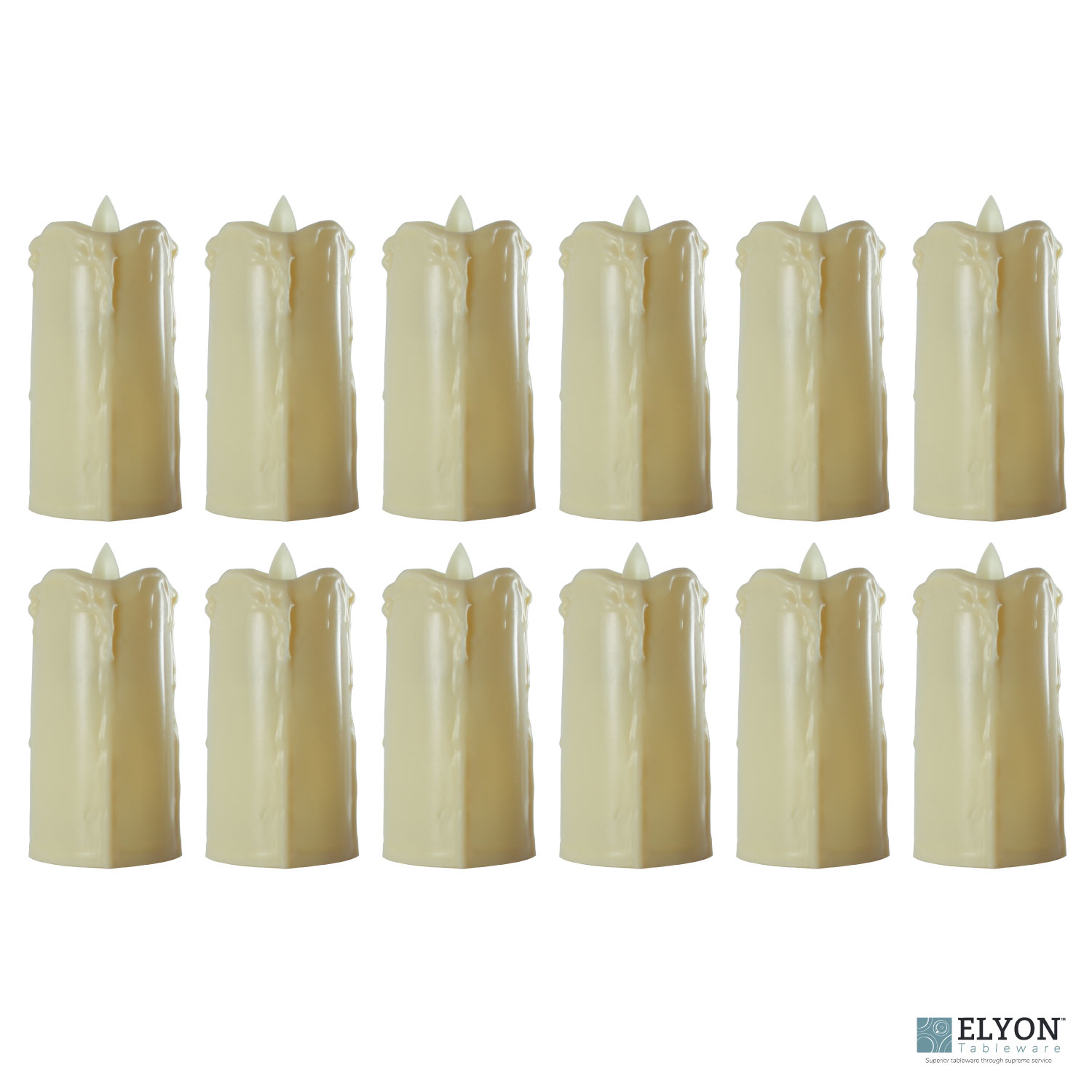 LED Flameless Tall Dripping Pillar Flicker Candles, 12 Pack, Ivory