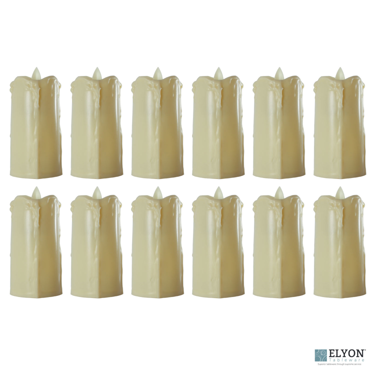 LED Flameless Tall Dripping Pillar Flicker Candles, 12 Pack, Ivory - pack