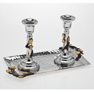 Godinger 3 Tone Leaf Candlesticks with Tray  Godinger 3 Tone Leaf Candlesticks with Tray