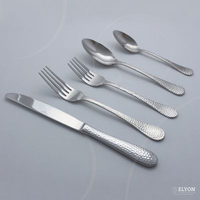 Wallace 65-Piece Stainless Steel Continental Hammered Flatware Set, Service For 12 | Elyon Tableware Wallace 65-Piece Stainless Steel Continental Hammered Flatware Set, Service For 12 | Elyon Tableware