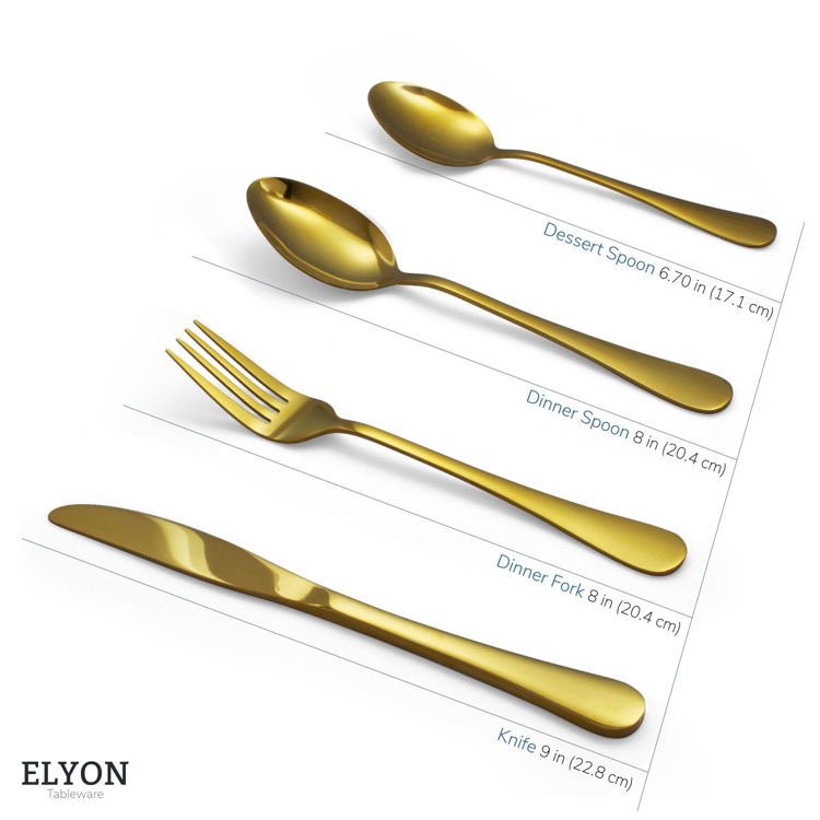 Reflective gold flatware - cutlery - stainless steel - set - size