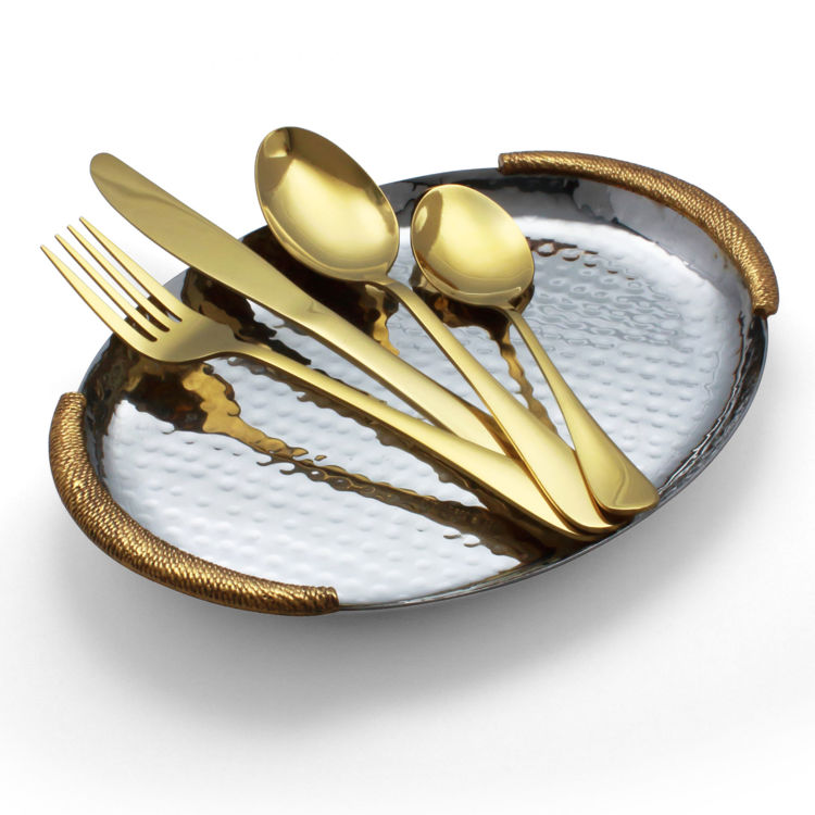 Reflective gold flatware - cutlery - stainless steel - set - tray