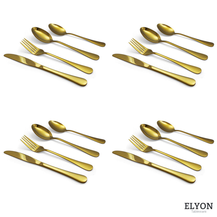 Picture of Elyon Euro Reflective Gold 24-Piece Flatware Set Stainless Steel Service For 6