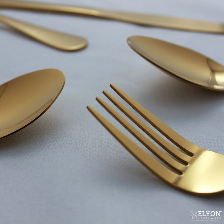16-Piece Reflective Gold Flatware Set, Stainless Steel, Service For 4