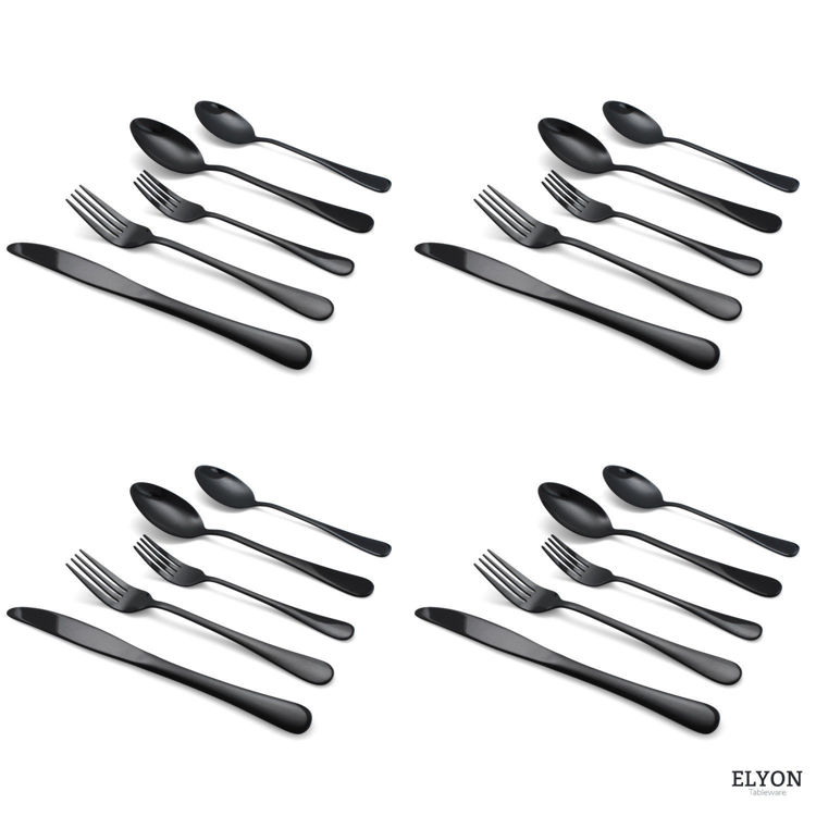 Picture of Elyon Luly Reflective Black 20-Piece Flatware Set, Stainless Steel, Service For 4