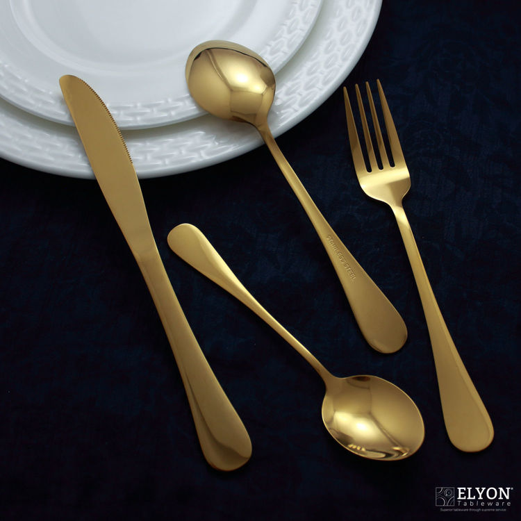16-Piece Reflective Gold Flatware Set, Stainless Steel, Service For 4