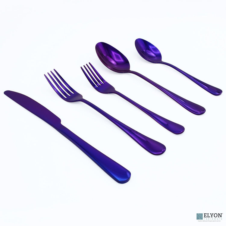 Picture of Elyon Luly Reflective Holographic Purple 20-Piece Flatware Set, Stainless Steel, Service For 4