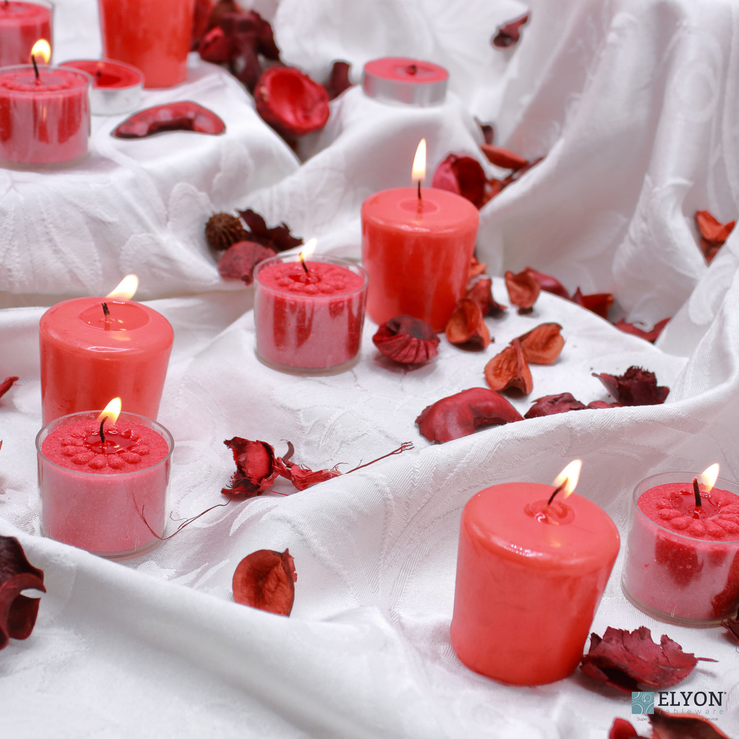 24 Red Unscented Wax Votive Candles, 15 Hours Burn Time. Elyon