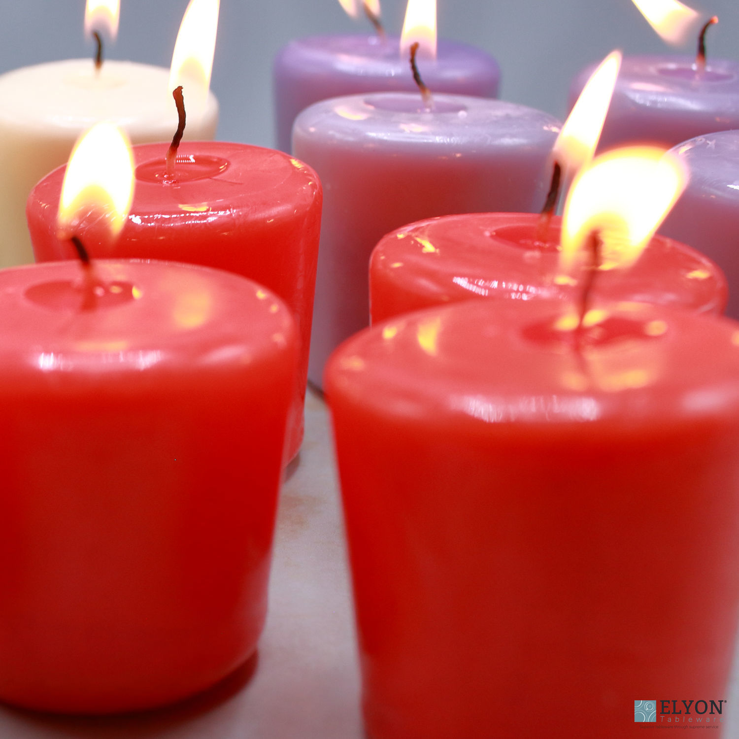 24 Red Unscented Wax Votive Candles, 15 Hours Burn Time. Elyon