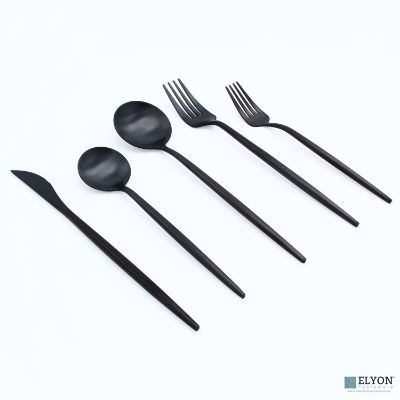 20-Piece Matte Black Flatware Set, Stainless Steel, Thin Handles, Service For 4 20-Piece Matte Black Flatware Set, Stainless Steel, Thin Handles, Service For 4