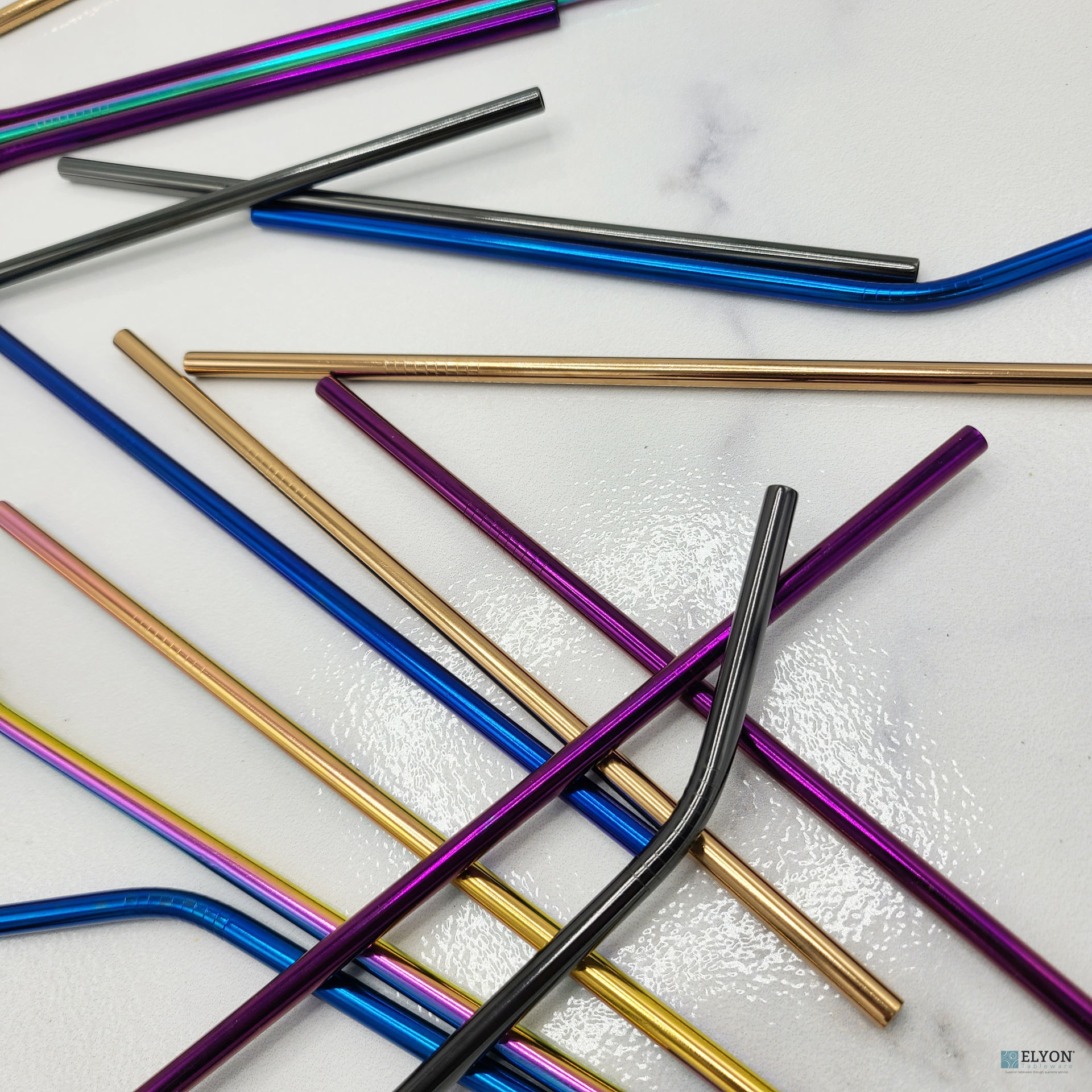 15 Piece Reusable Drinking Metal Straws Set Reflective Purple Colored