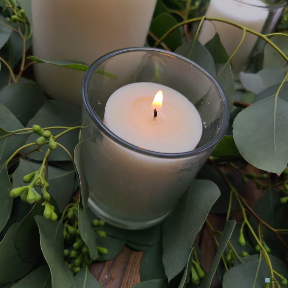 18 White Colored Unscented Wax Votive Candles in Glass Holder, 24 Hours