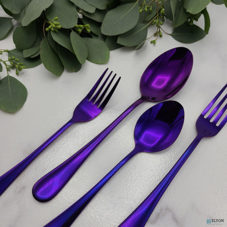 20-Piece Reflective Holographic Purple Flatware Set, Stainless Steel