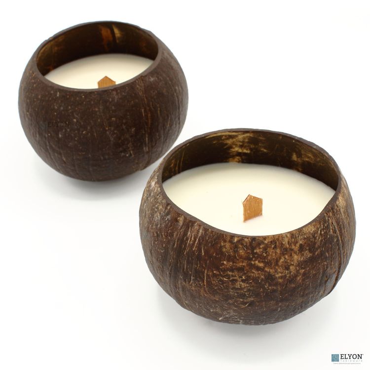 Coconut Bowl Candle Set 2 Scented Candles 50 Hour Burn Time Toasted Coconut Scent