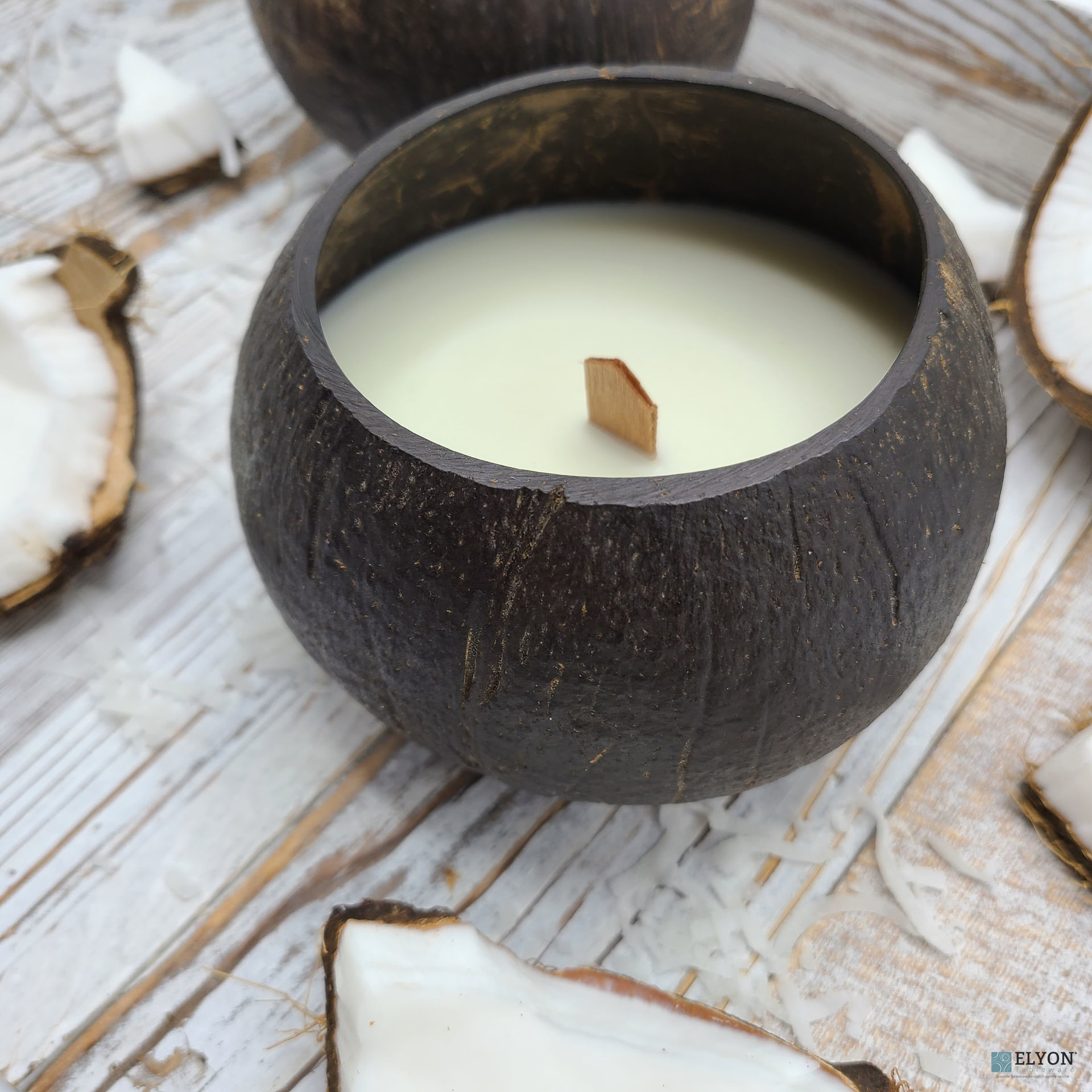 Handcrafted Natural Coconut Bowl Candle, Gift Set of 2 Large 16 oz