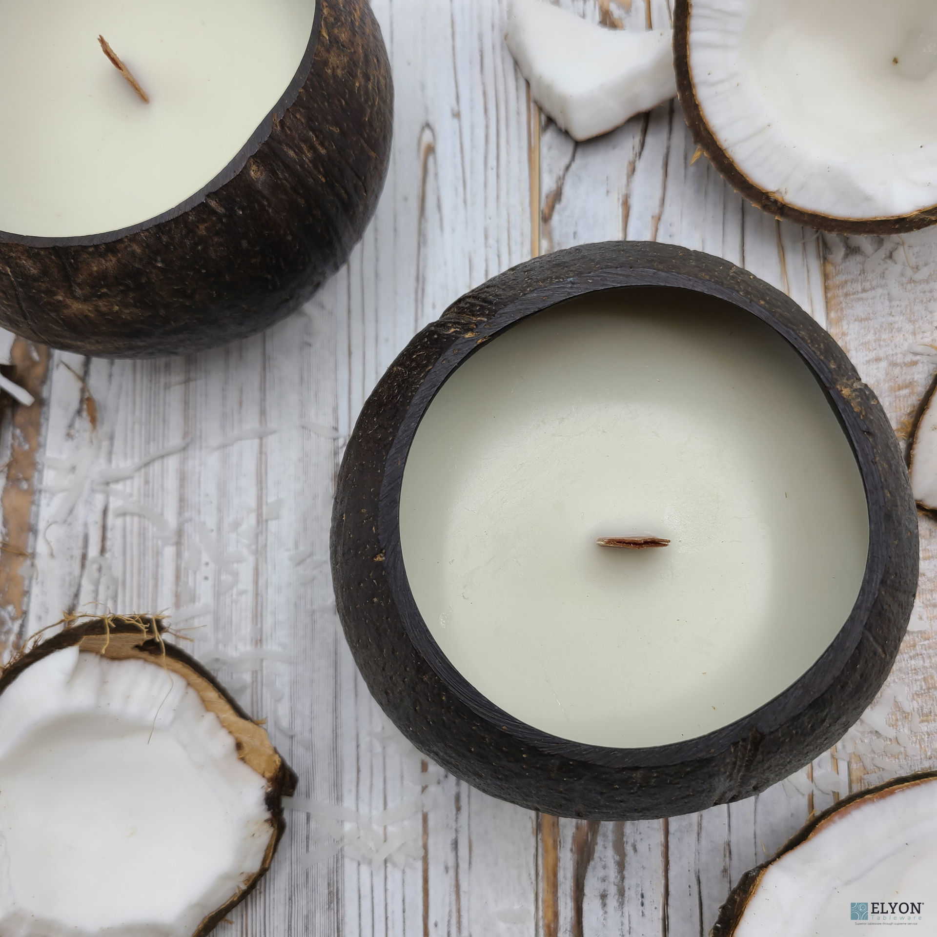 Handcrafted Natural Coconut Bowl Candle, Gift Set of 2 Large 16 oz