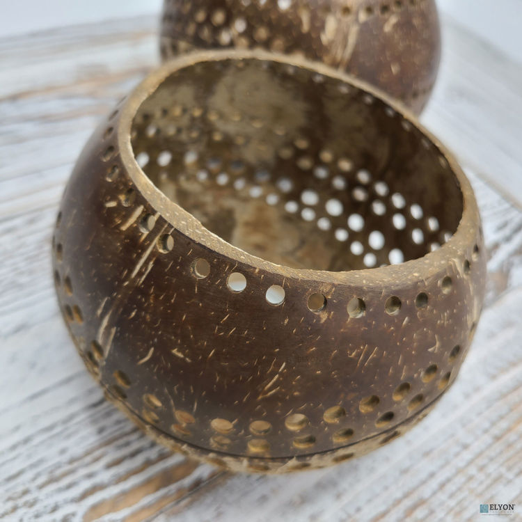 Large Handmade Natural Coconut Shell Tealight Candle Holders	
