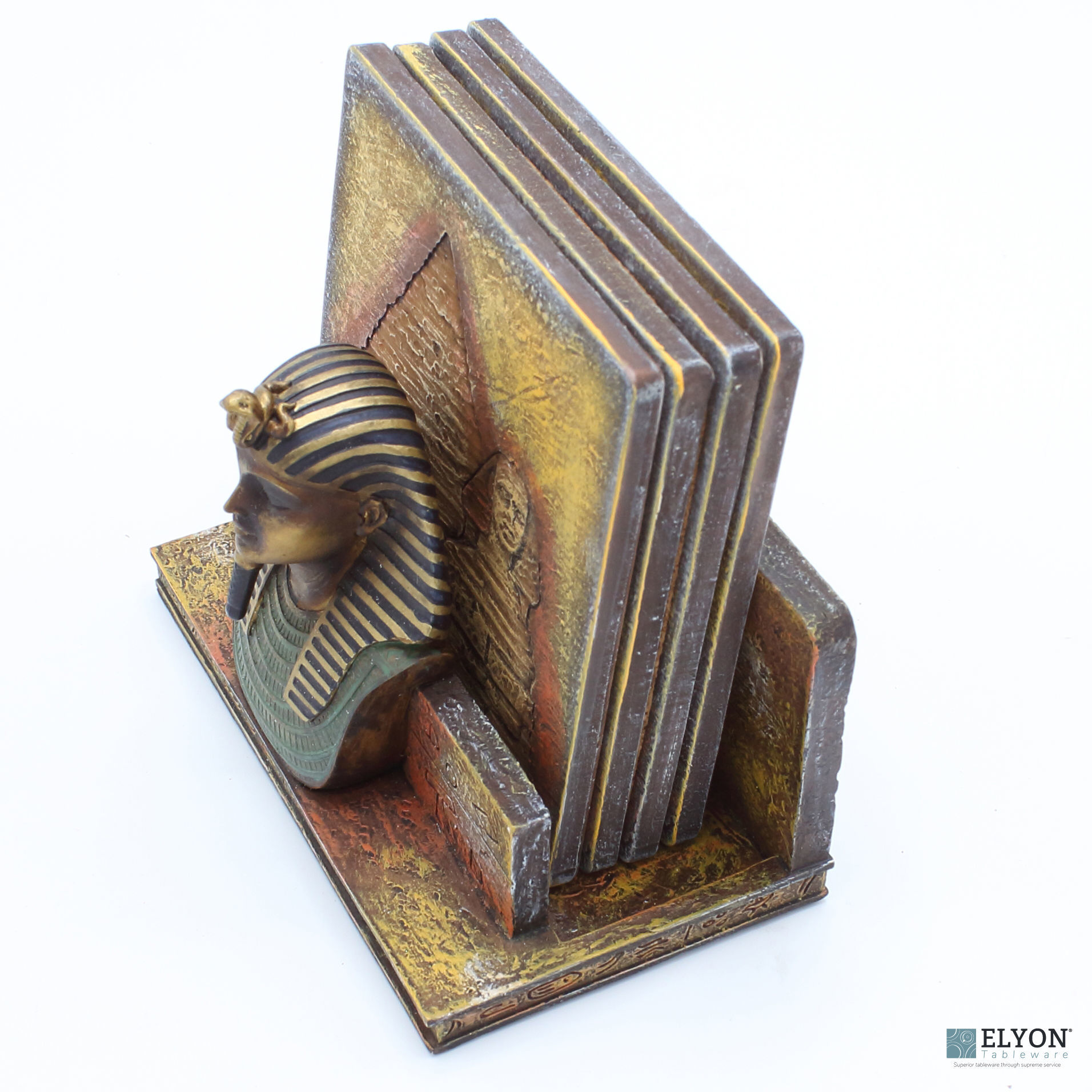 Hand Painted Resin 3D Egyptian Coaster Set, Stand with 4 Coasters, A