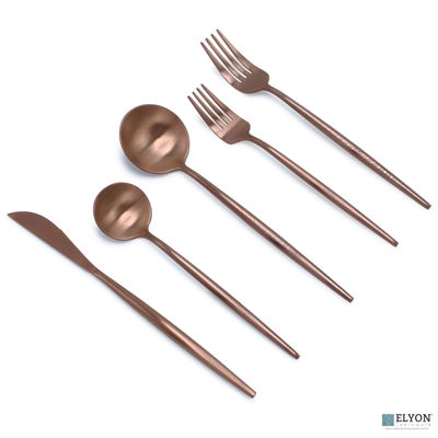 20-Piece Matte Copper Flatware Set, Stainless Steel, Thin Handles, Service For 4 20-Piece Matte Copper Flatware Set, Stainless Steel, Thin Handles, Service For 4